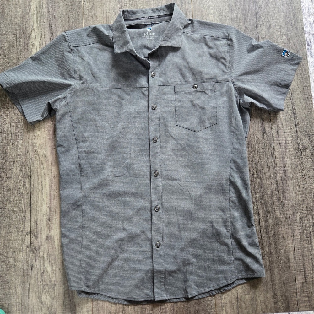 Kuhl Airspeed Mens Small Grey Short Sleeve Button Down Tapered Fit Shirt 7316